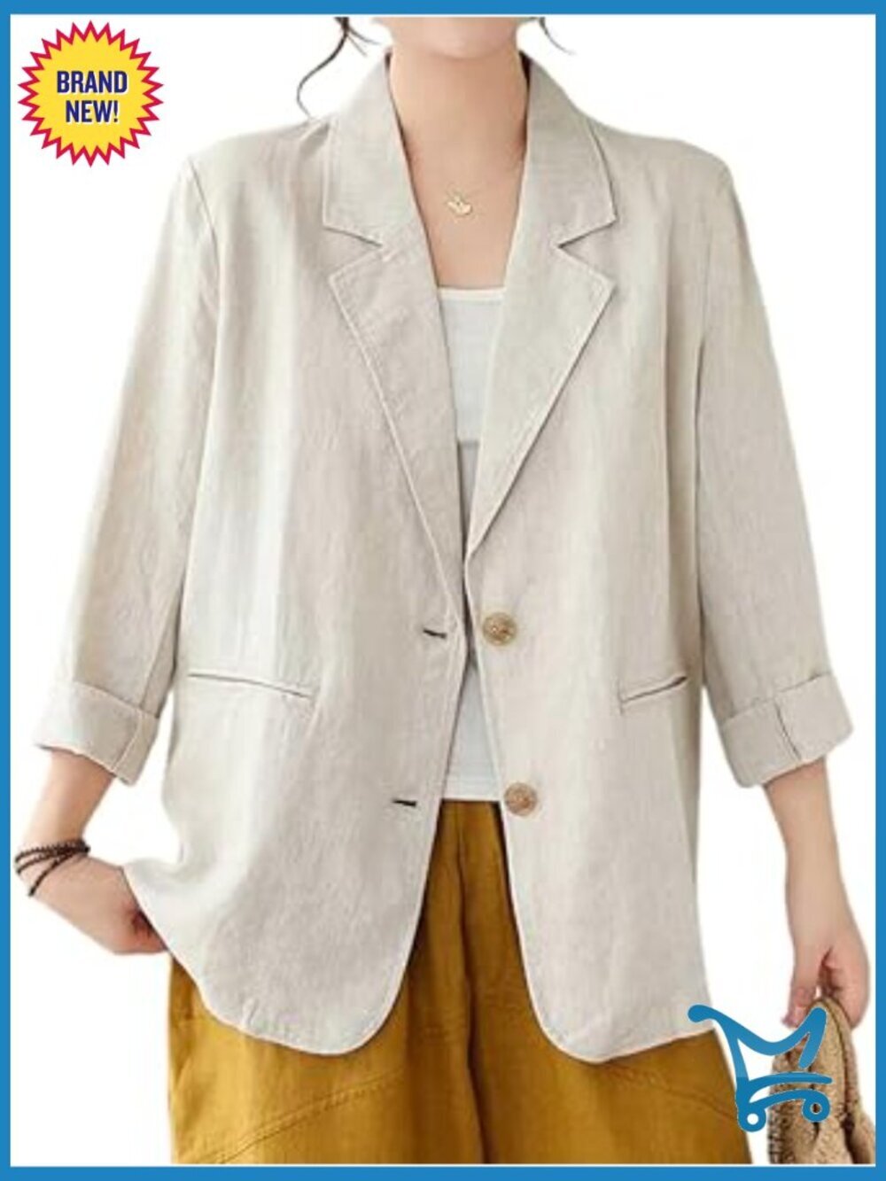 Cotton Linen Blazer Women Spring Summer Lightweight Business Casual Jacket